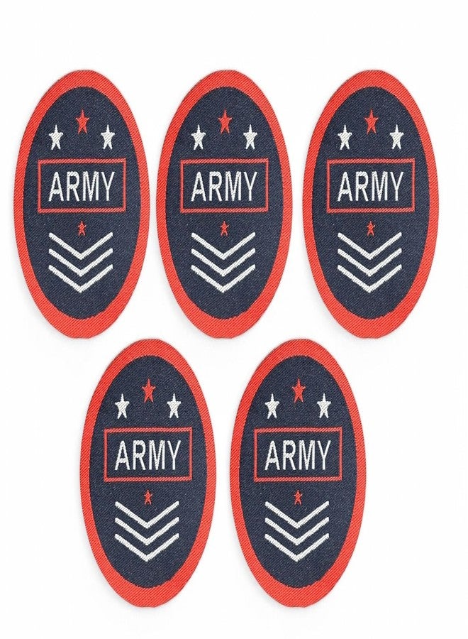 REENA Printed Sew on 5 Patches Combo Small for Clothes Jackets Pants Jeans Bags Boutique Multicolour Different Embroidery Stitching Patches (Combo of 5 Patches) (Army Round Black RED) - Image 1